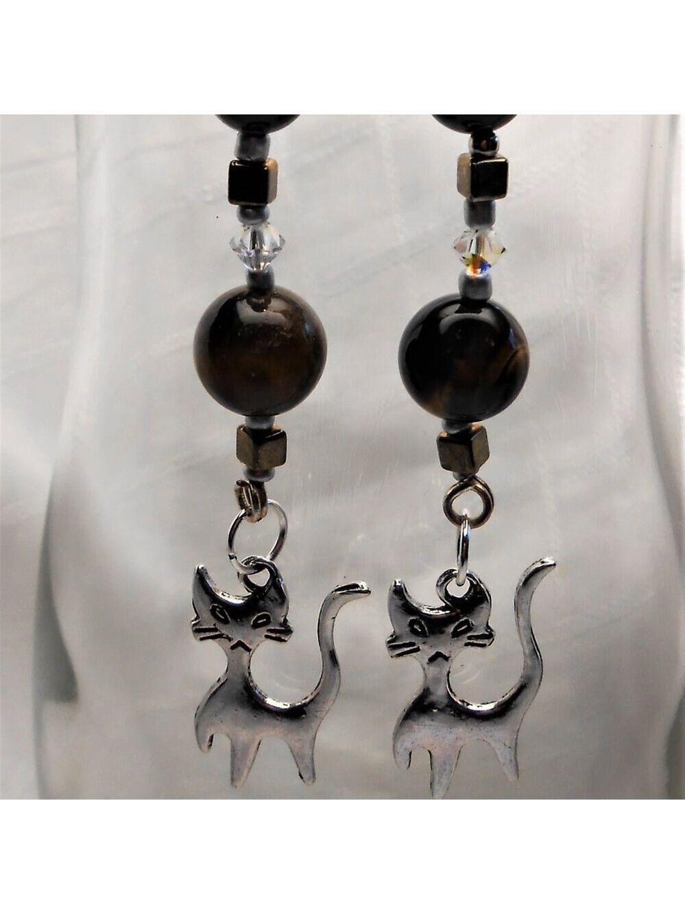 No. 429 - Handmade earrings with Tibetan silver cat charms